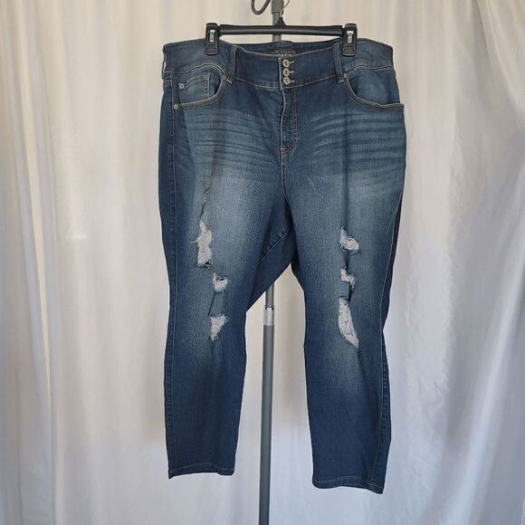 Torrid womens plus blue distressed jeggings fits size 20 - Picture 2 of 7